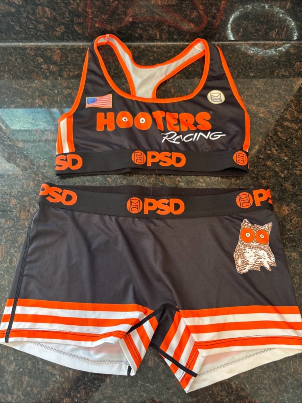 Hooters Black and Orange PSD Branded Sports Shorts Rare